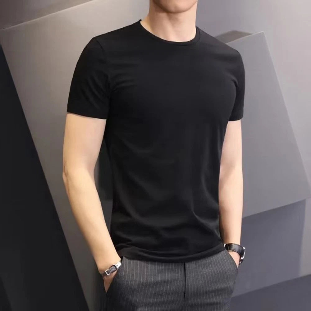 Affordable Brand New T Shirt Men T Shirt Solid Trendy Bottoming Round Neck
