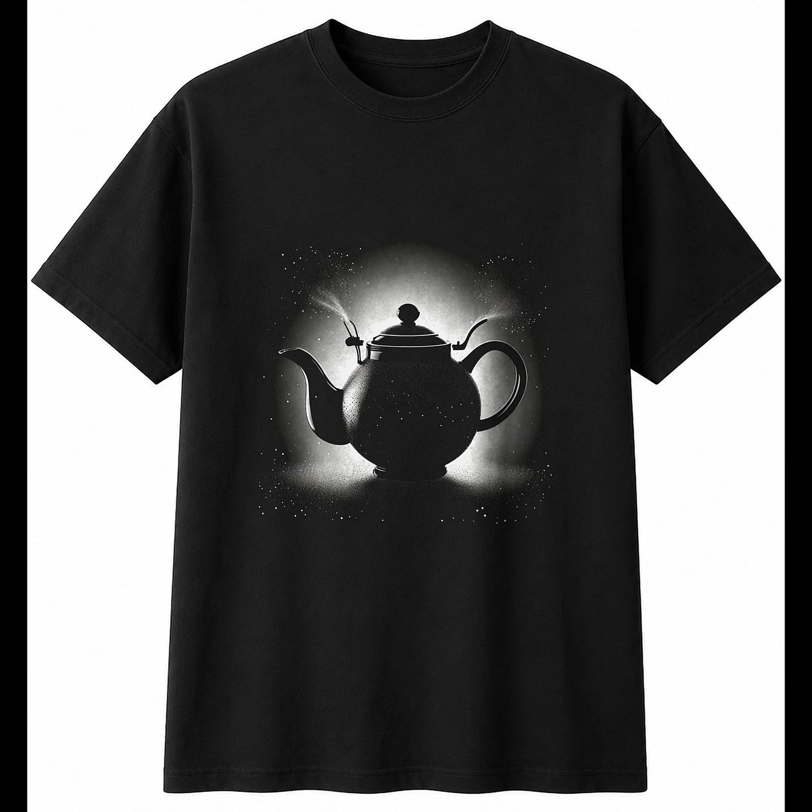 Charcoal Teapot Glowing Retro Mens T-Shirt Black 100% Cotton Vintage Adults