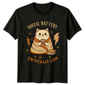 Social Battery Critically Low T-Shirt Introvert Cat Gift For Him And Her