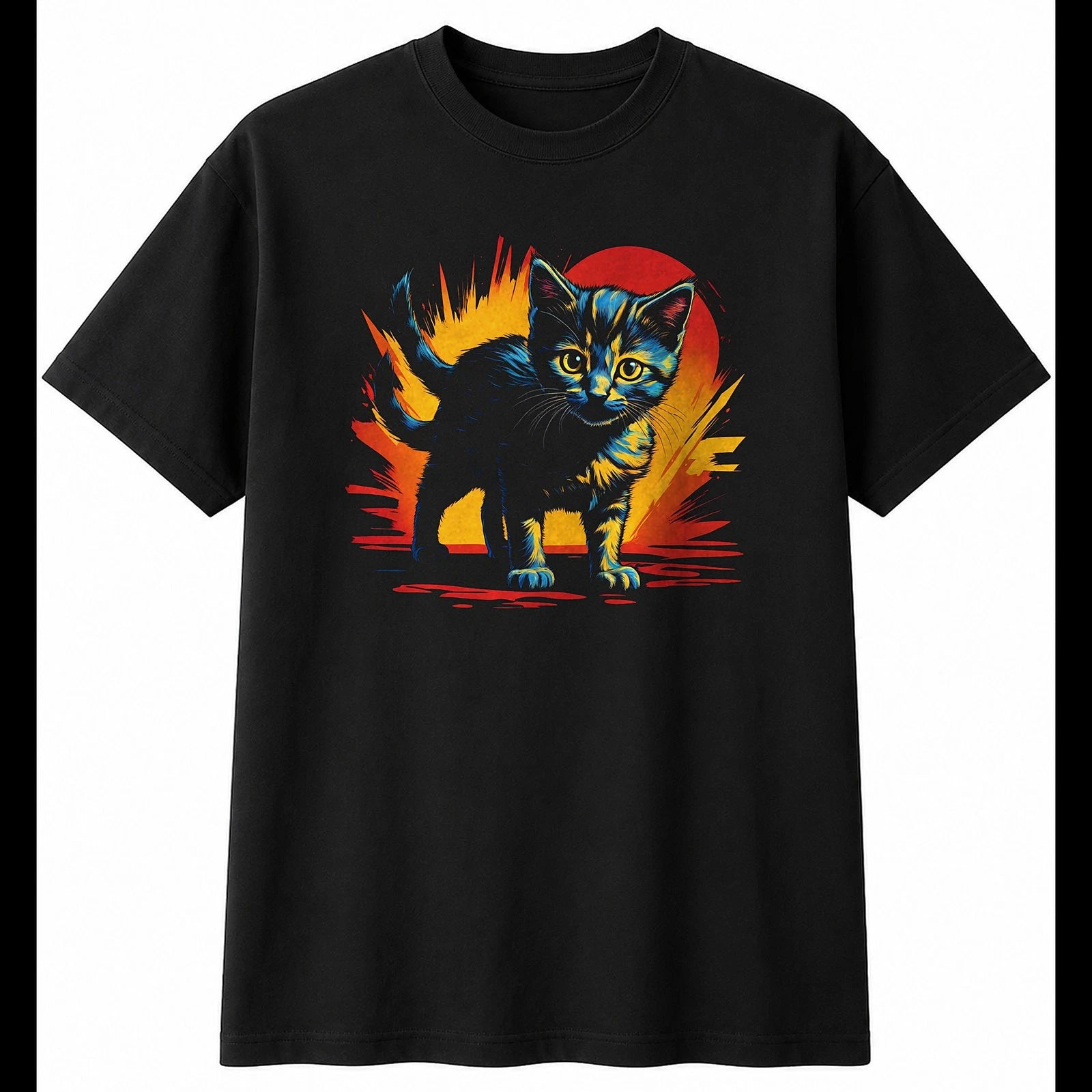 Fantasy Art Kitten Portrait Cat Cute Mens T-Shirt Black 100% Cotton Kawaii Xmas
