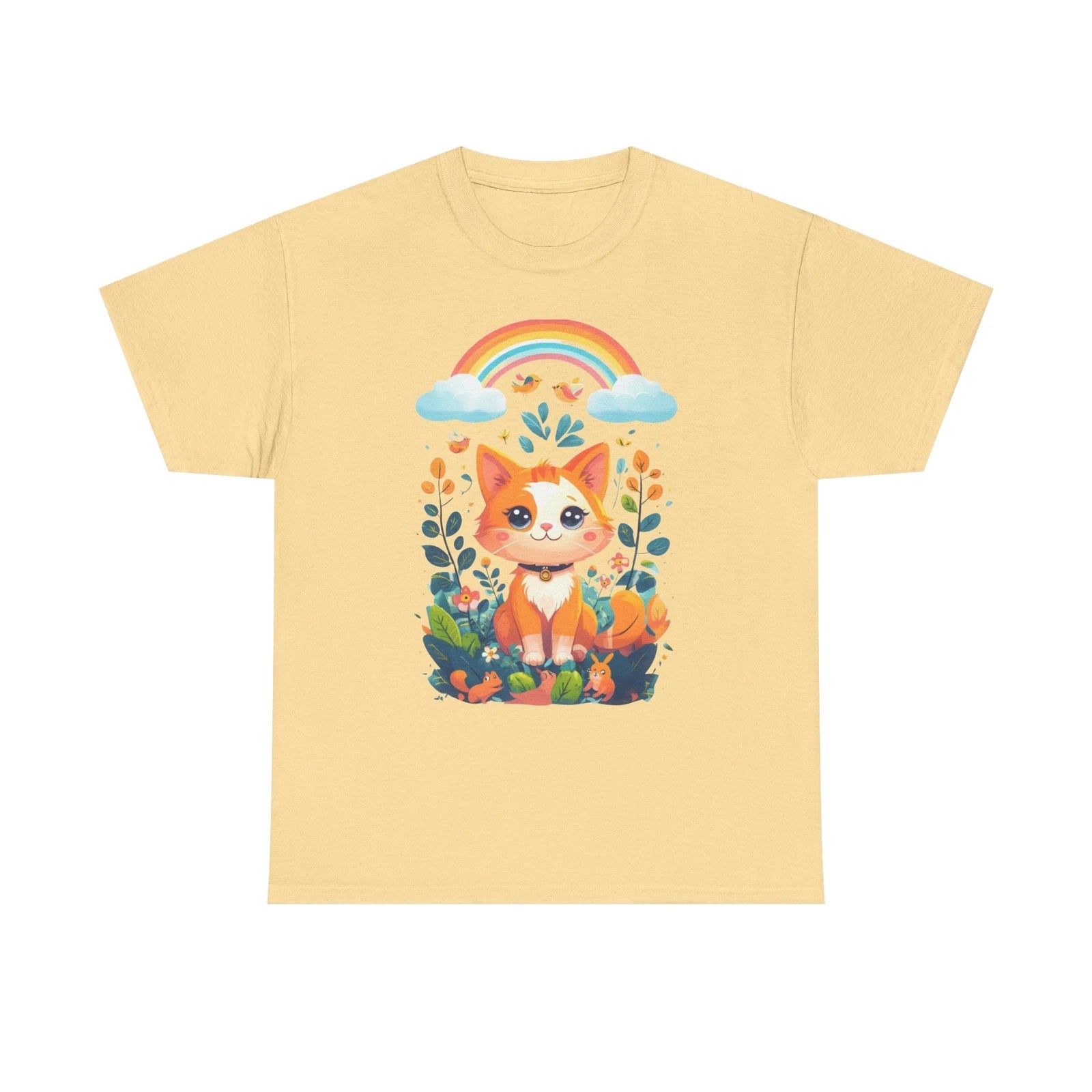 Cartoon Cat Nature Friends Tee Colorful Graphic Shirt Cute Animal Lover Gift