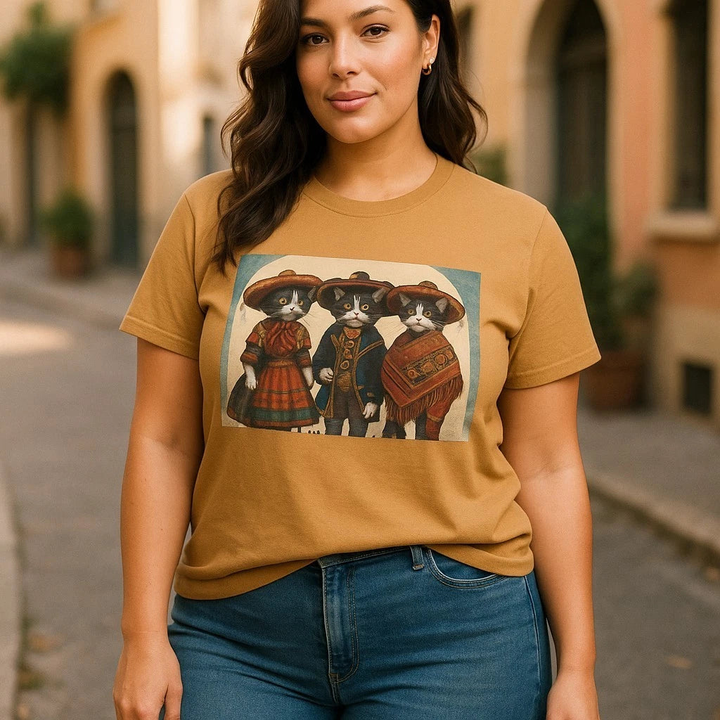 Mexican Cat Trio Tee, Unisex Heavy Cotton T-Shirt, Cute Cat Kitten Lover Gift