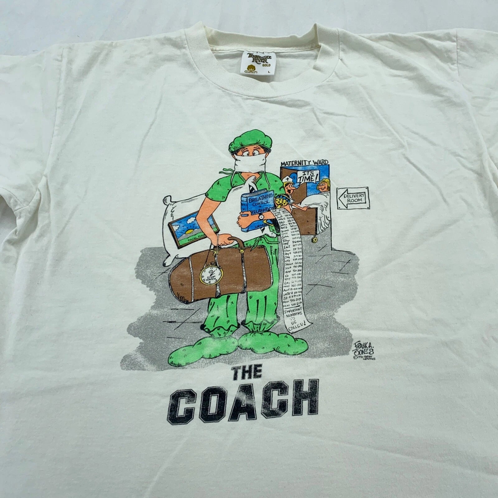 vintage 90s THE LAMAZE COACH DAD CHILD BIRTH T-Shirt LARGE funny cartoon joke
