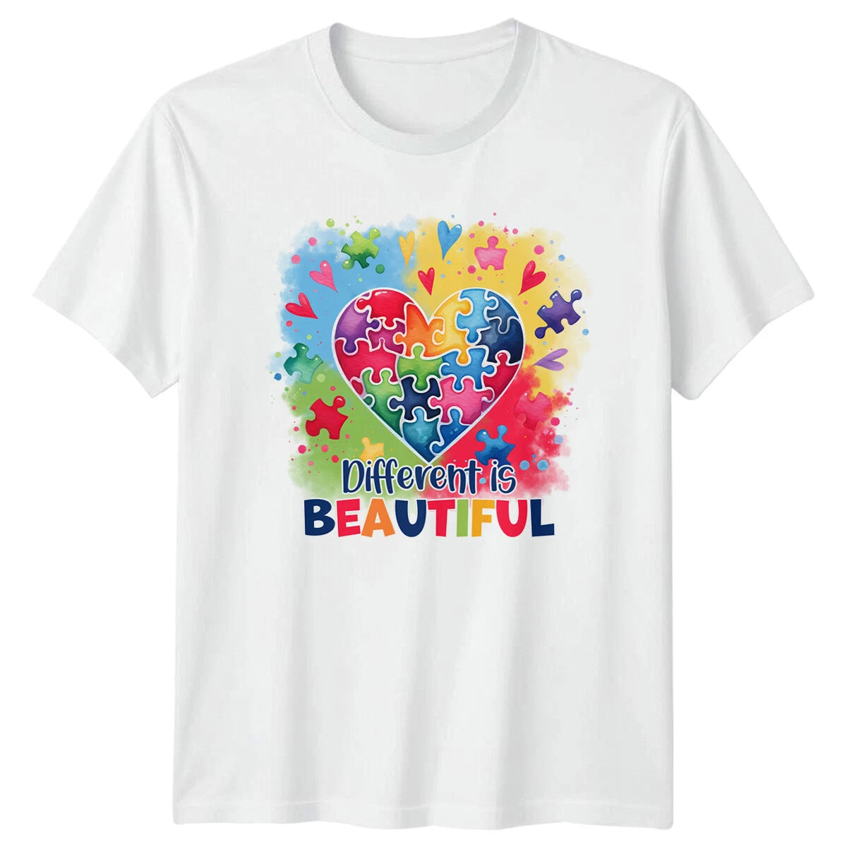 Different Is Beautiful Autism Awareness Heart Puzzle T-Shirt