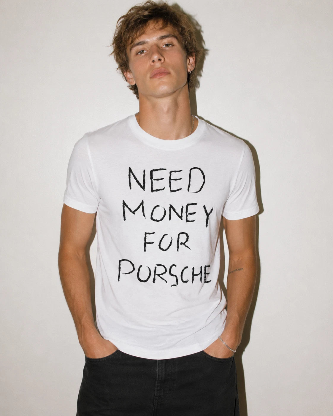 “Need Money for Porsche” Tee Brad Y2K graphic t shirt women men