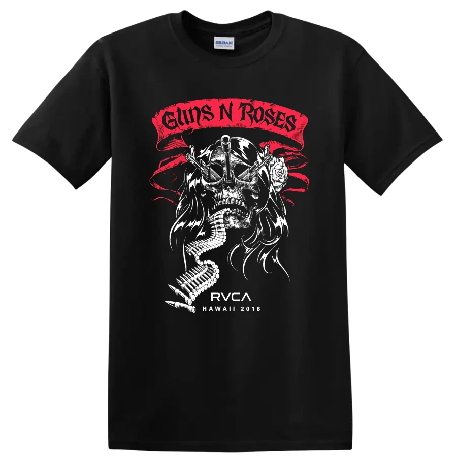 Guns N Roses Skull Skull Art Rock Metal T Shirt w Rose Tee