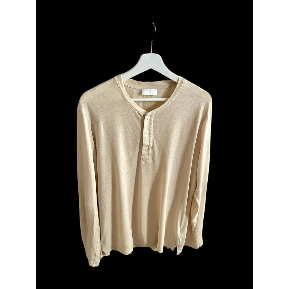7 For All Mankind Lightwwight Long Sleeve Mens Henley Sz Large 128$msrp Beige