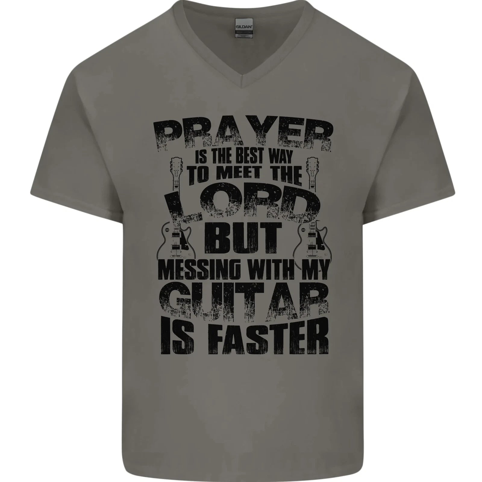 Funny Guitar Slogan Mens V-Neck Cotton T-Shirt