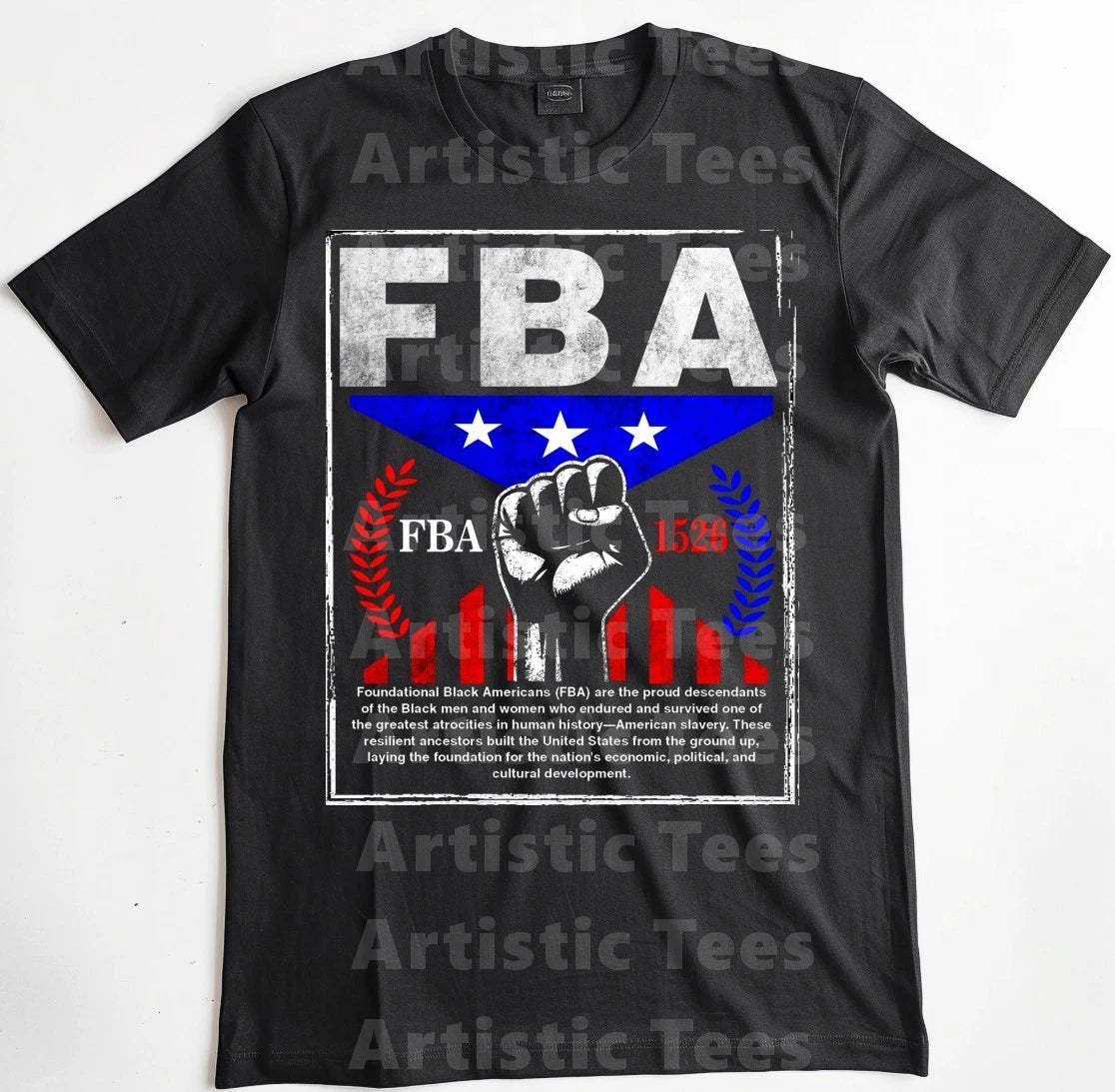 FBA T-SHIRT. FOUNDATION BLACK AMERICAN T SHIRT. MALCOLM X, GARVEY, MLK, GARVEY