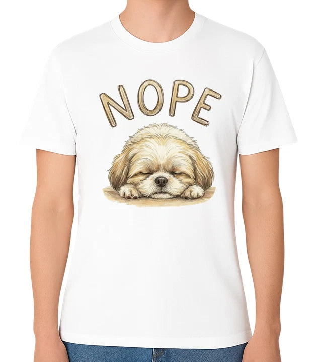 Shih Tzu Nope Dog T-Shirt Funny Lazy Puppy Illustration Unisex Tee
