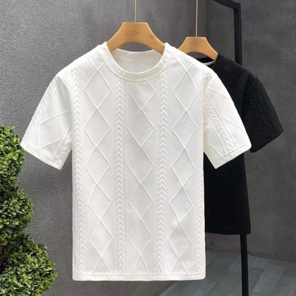 For Men Mens Jacquard Tee Casual Streetwear Loose Silhouette Short Sleeves