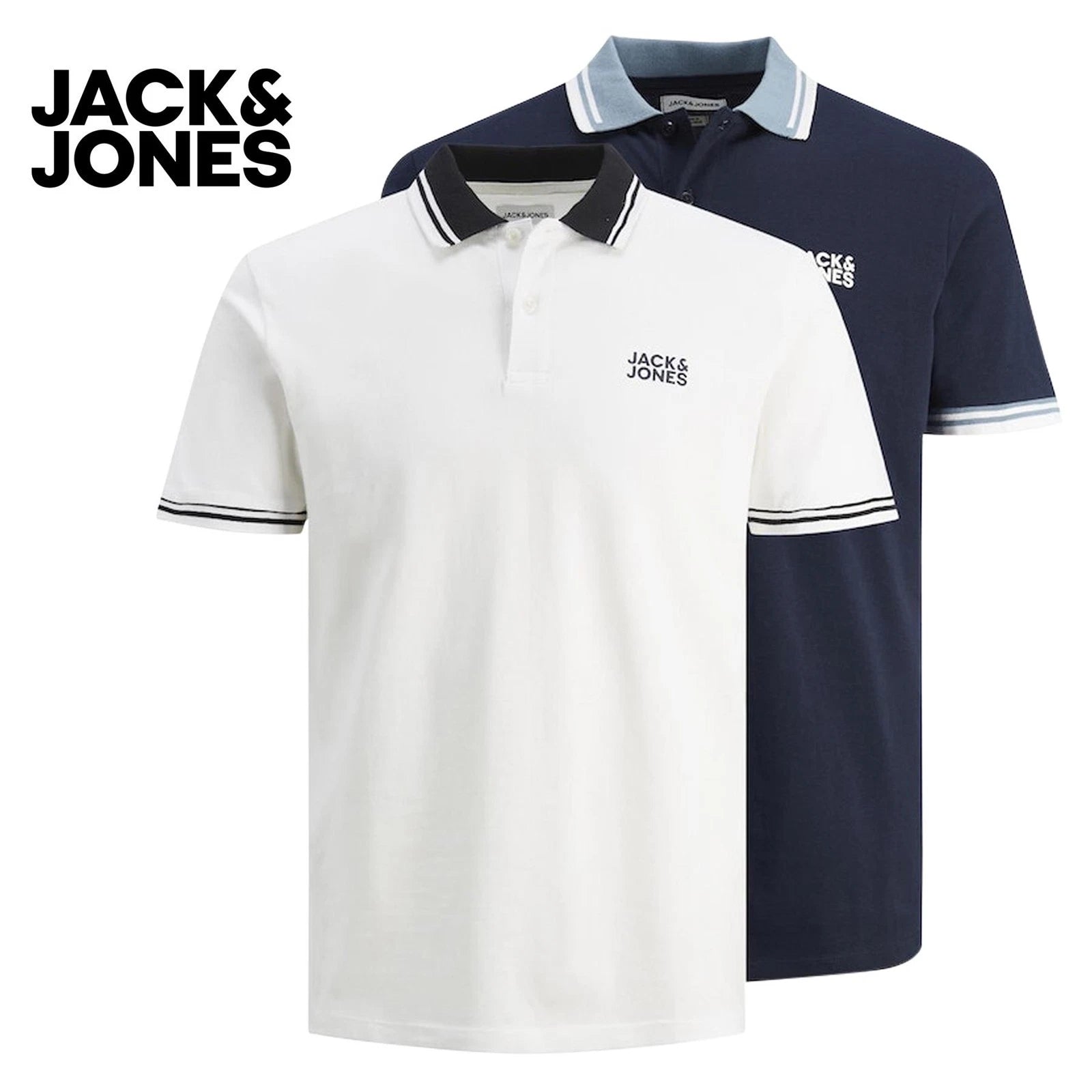 Jack & Jones Mens Polo T Shirts Multipack Designer Short Sleeve Tee, Pack Of 2