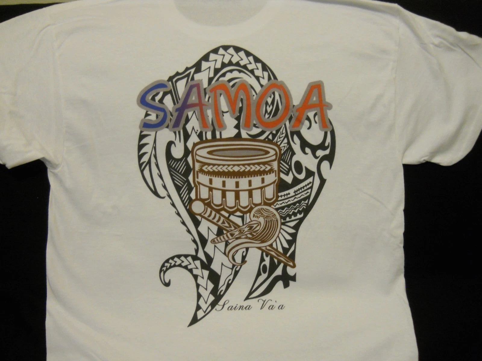 New SAMOA DRUM : "DTG" PRINT On 100% COTTON WHITE T-SHIRT LARGE