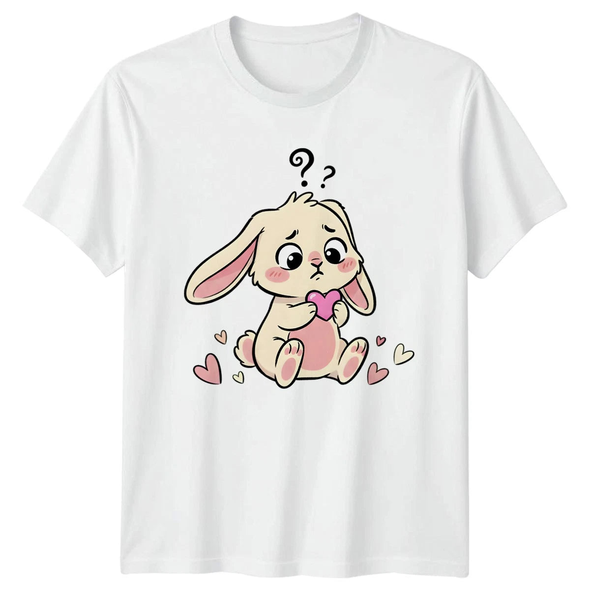 Confused Kawaii Bunny Question Mark Heart T-Shirt Rabbit Lover Animal Valentines