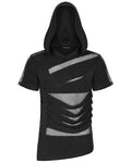 Punk Rave Mens Gothic Punk Shredded Mesh Inset Hooded T Shirt Top