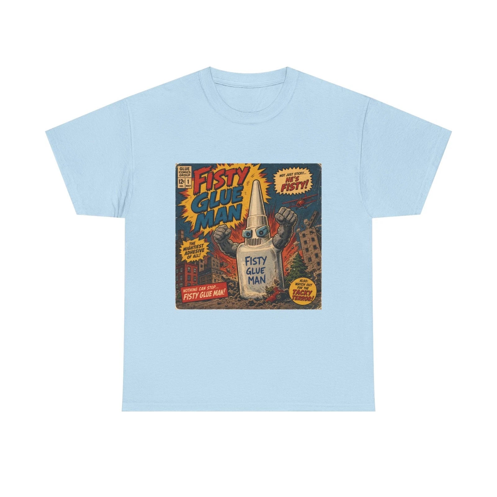 Fisty Glue Man comic art T-Shirt | vintage comic bottle graphic