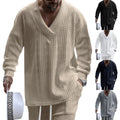 Casual Mens V Collar Long Sleeve Loose Fit Jacquard Knit Top for Daily Wear
