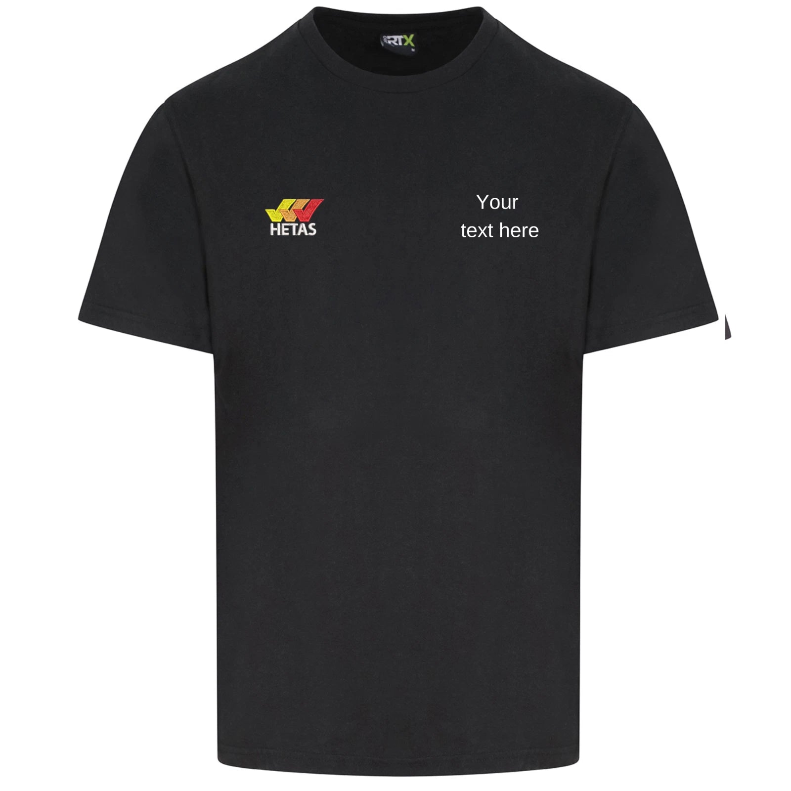 Embroidered T-shirt hetas logo  / company name in text