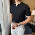 Mens Casual Solid Color Knitted Tops Summer Short Sleeve Lapel Business T-Shirt