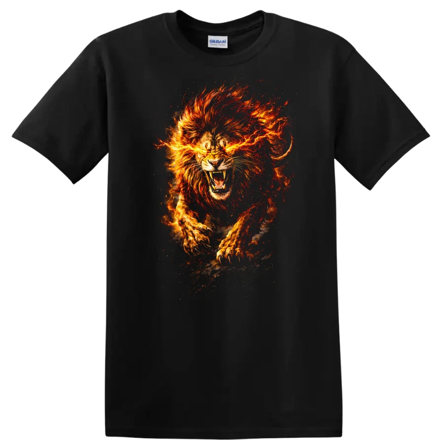 Fiery Lion T Shirt Graphic Animal Print Creative Tee Fashion Gift Idea
