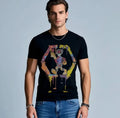 New Men Luxury Skull Rhinestones Fashion Diamond Black T-Shirt High Quality