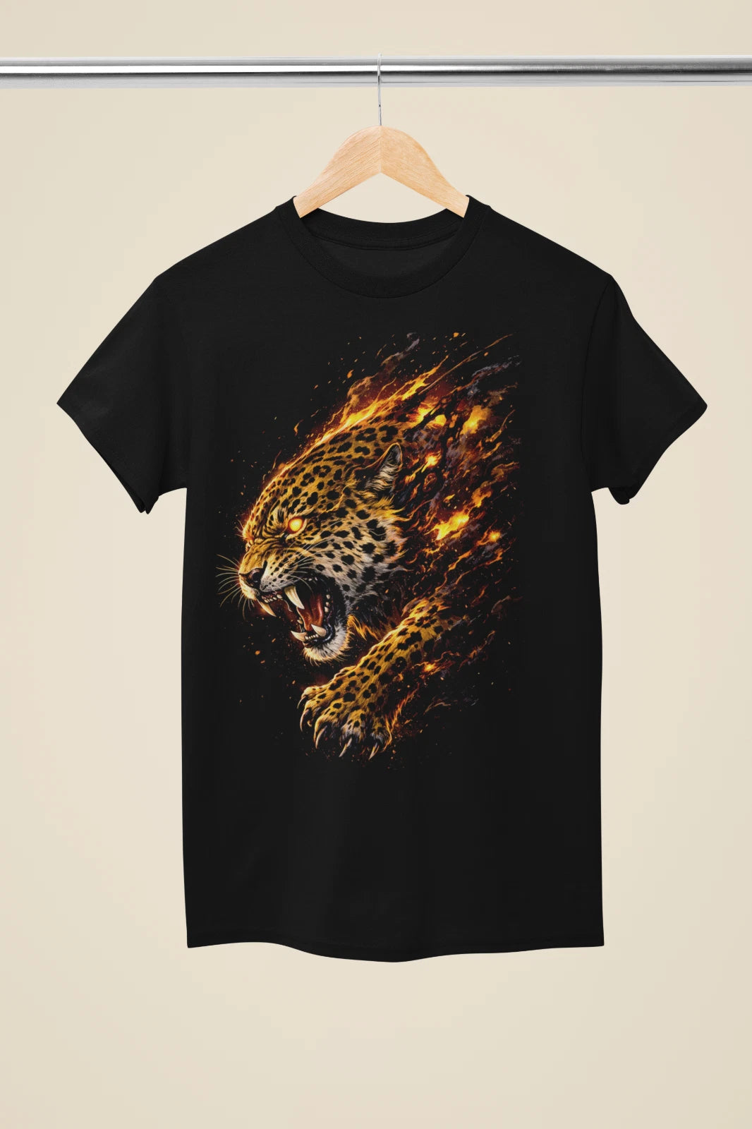 Blazing Leopard Roar T-Shirt Unisex Fire Jaguar Profile Black Graphic Tee