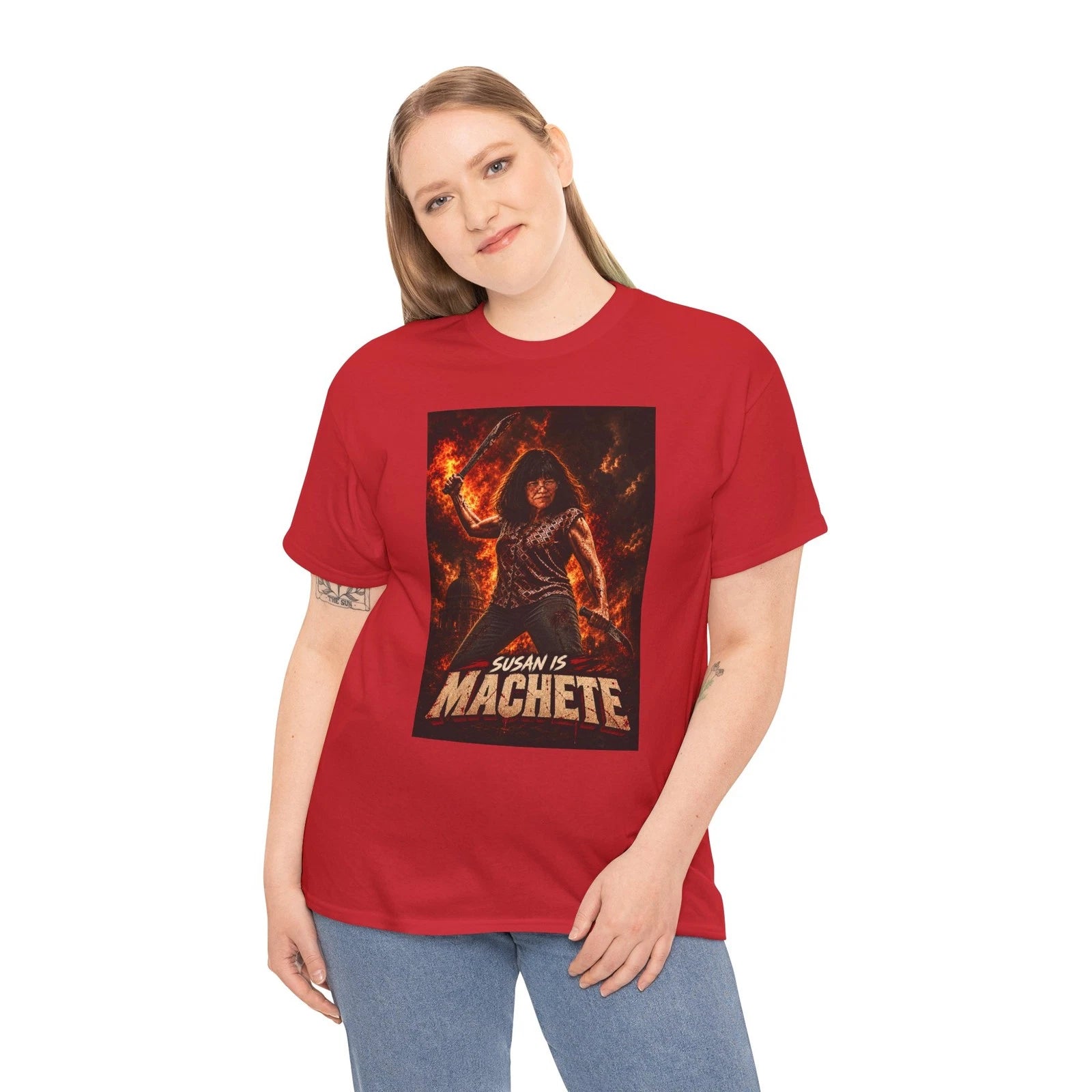 Susan Is Machete poster artwork Tee | Retro Action Movie design