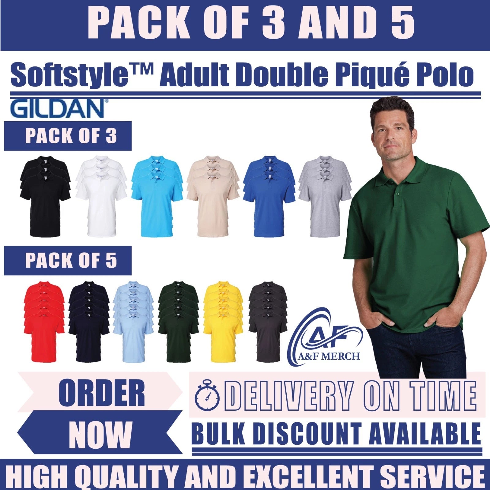 Pack 5 & 3 Gildan Softstyle Adult Double Piqué Polo Wear Stag Do Hen Unisex