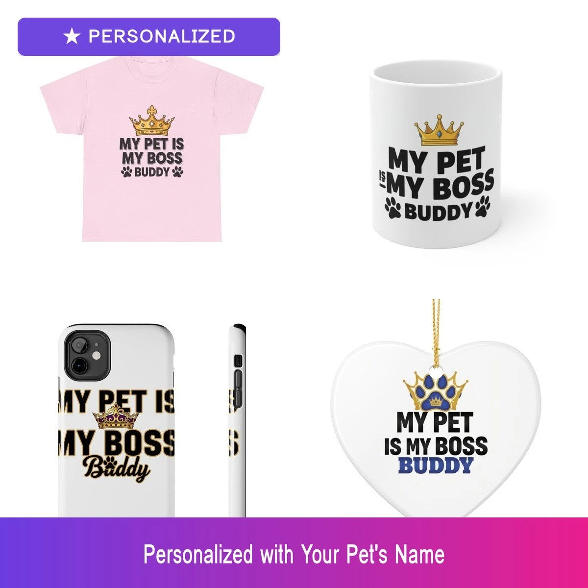 Custom Pet Funny Gift Set Shirt Mug Phone Case Ornament Personalized Name Bundle