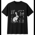 Botanical Flemish Giant Rabbit Under the Stars Mens T-Shirt Cute Black Unisex