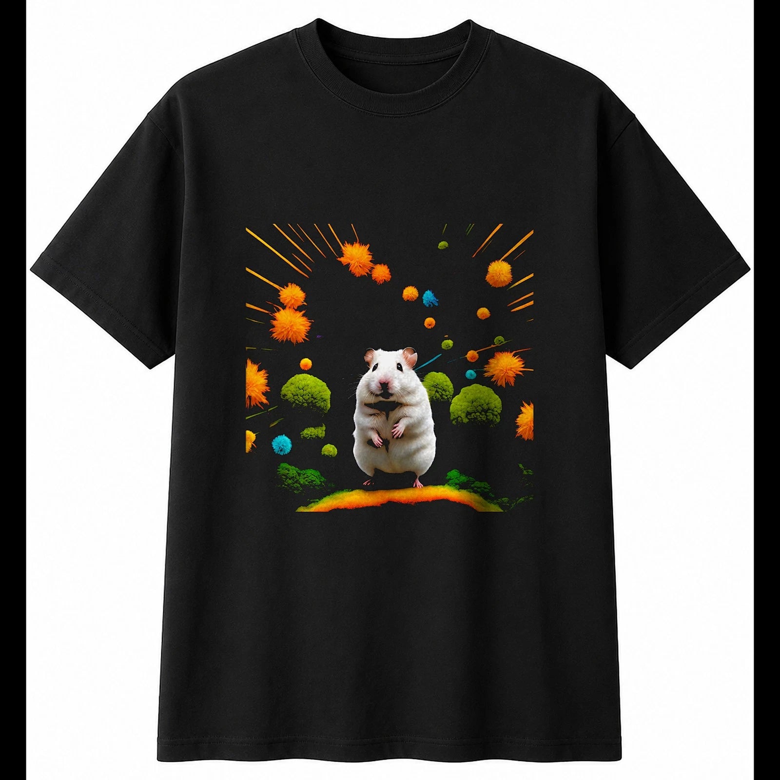Psychedelic Hamster in the Swamp Cute Mens T-Shirt Black 100% Cotton Graphic Tee