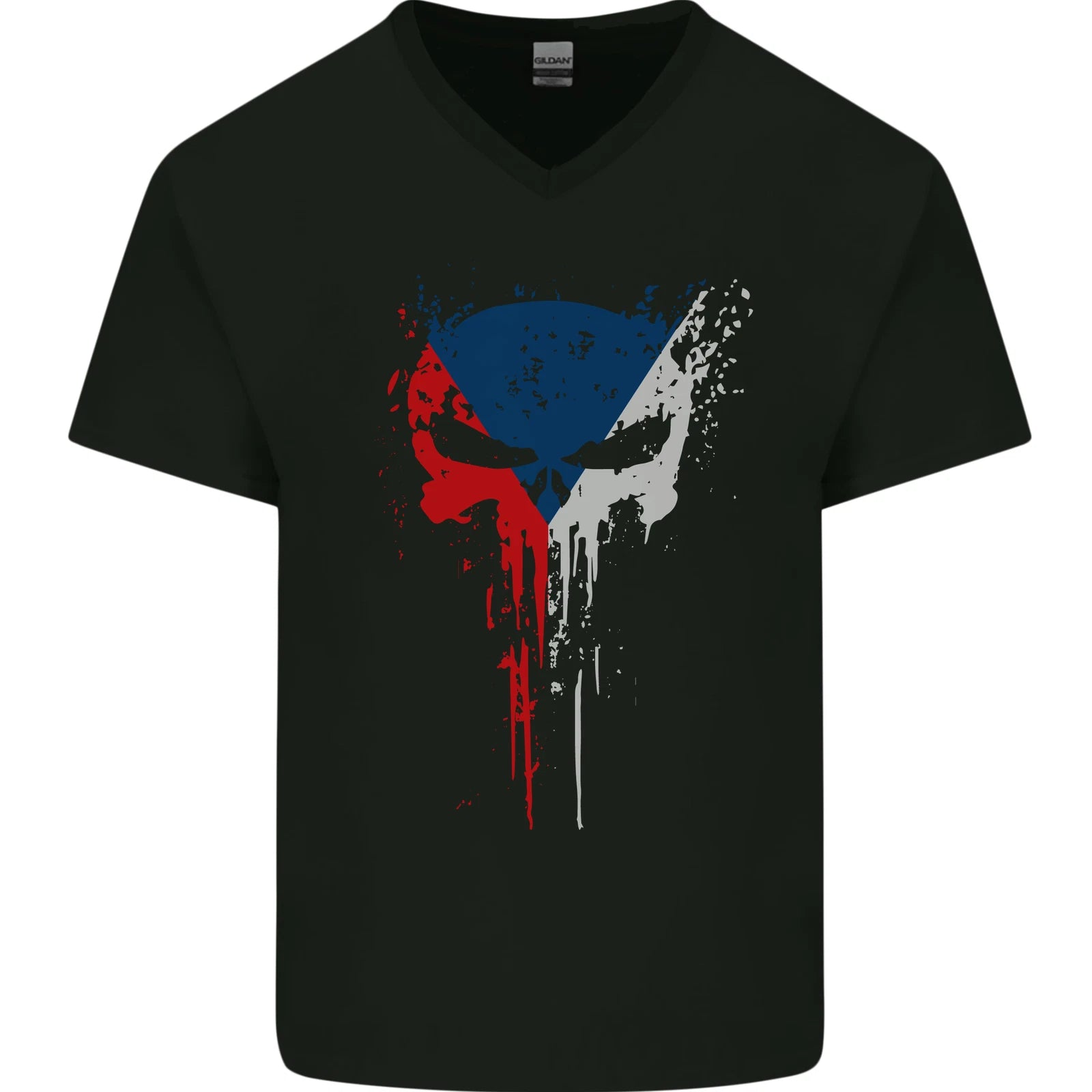 Czech Skull Gym Training Bodybuilding Mens V-Neck Cotton T-Shirt