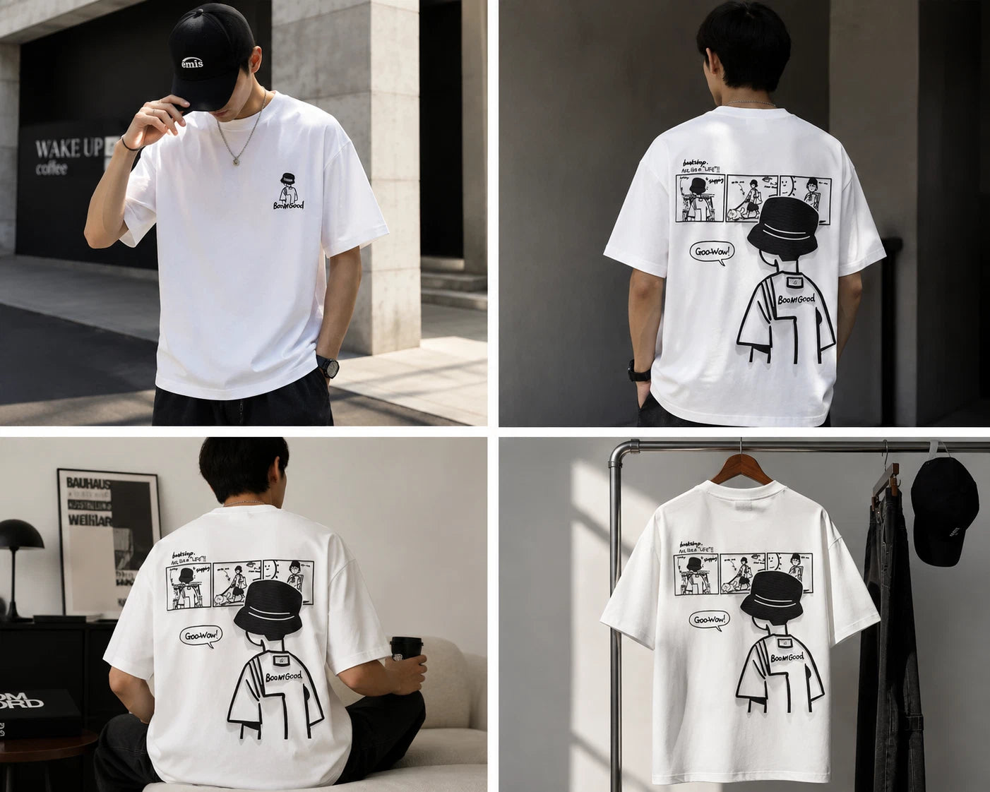 BoomGood White Oversized T-Shirt - Comic Streetwear Print - NEW