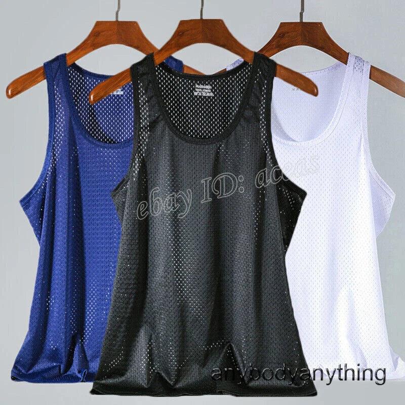 Seamless Ice Silk Men Undershirt Mesh Cool Vest Tank Top T Shirt Slim Sports