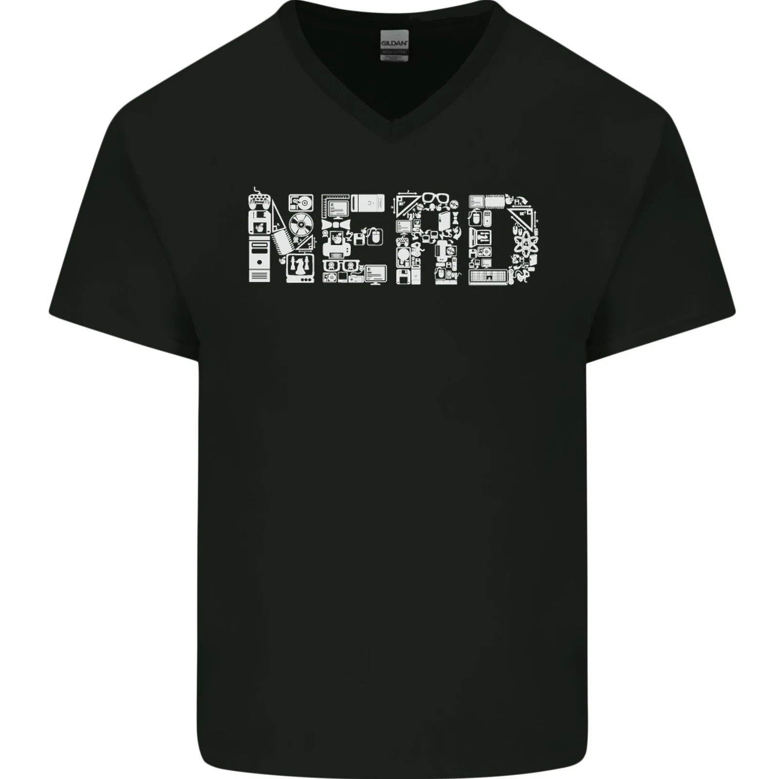 Nerd Word Art Geek Mens V-Neck Cotton T-Shirt