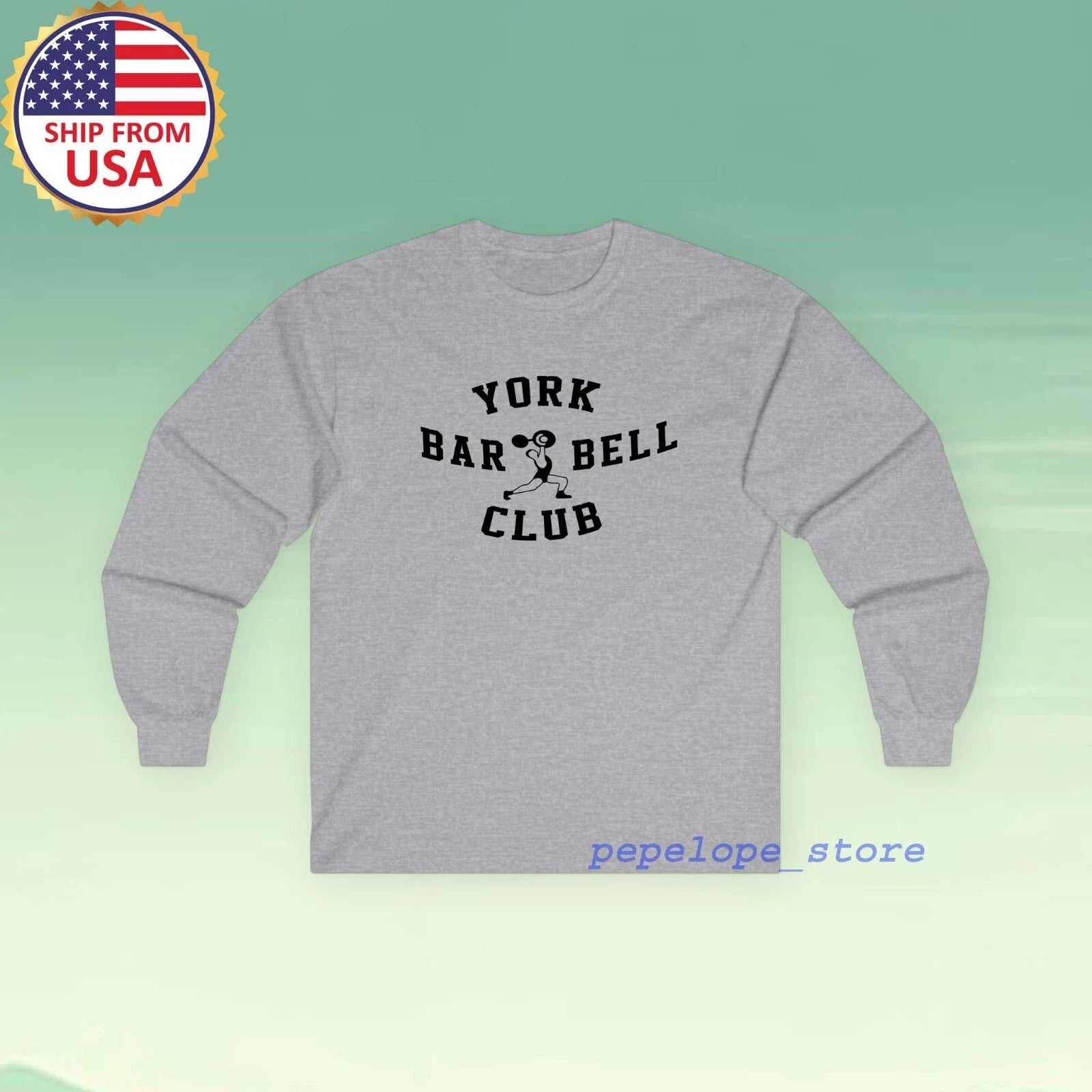 York Barbell Club Men's Grey Long Sleeve Size S-2XL