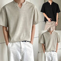 Men Imitation Linen Look V Neck T Shirt Short Sleeve Loose Casual Wear