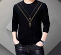 New Men Luxury Diamond Rhinestones Fashion Long Black T-Shirt High Quality