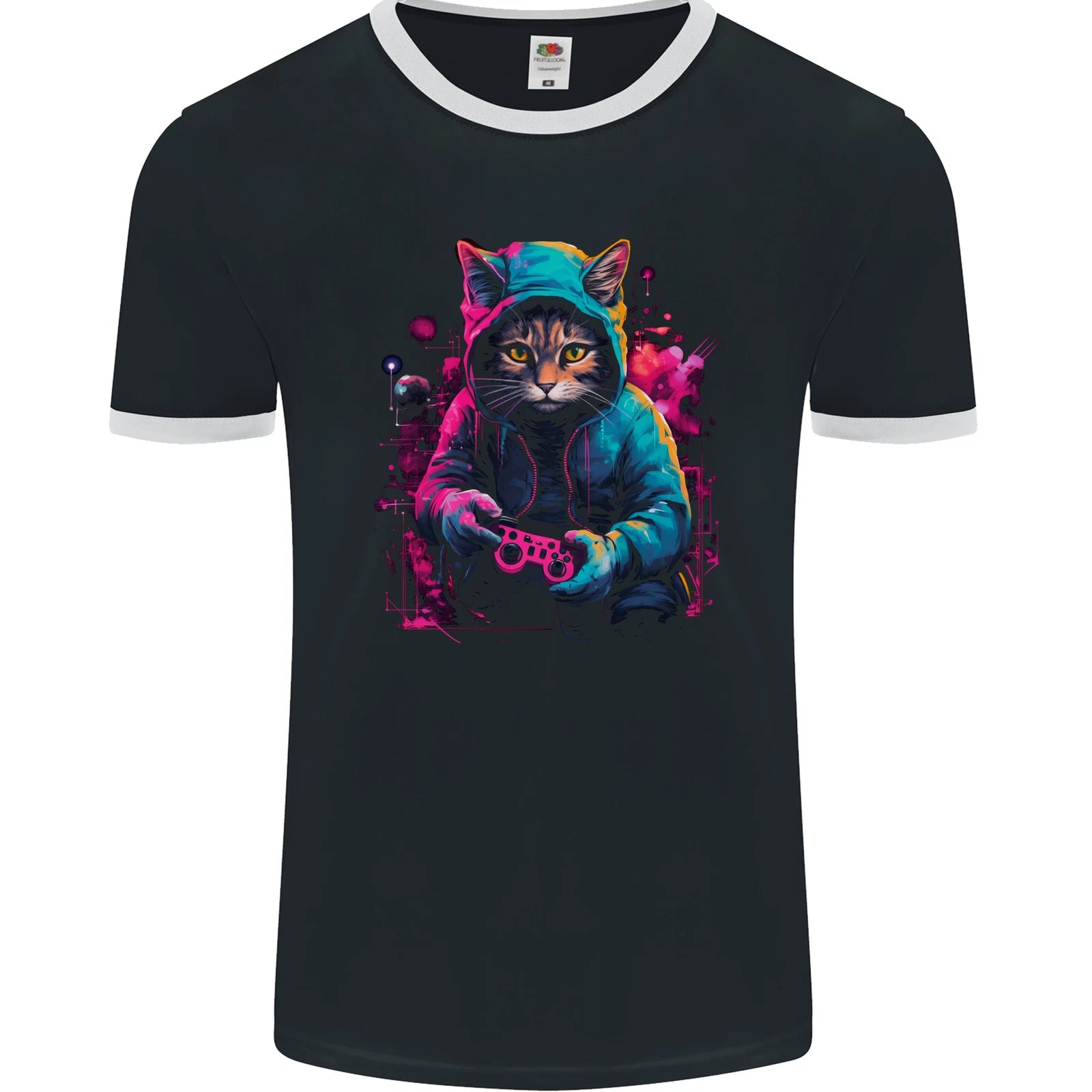 Gaming Cat Cool Gamer Video Games Mens Ringer T-Shirt FotL