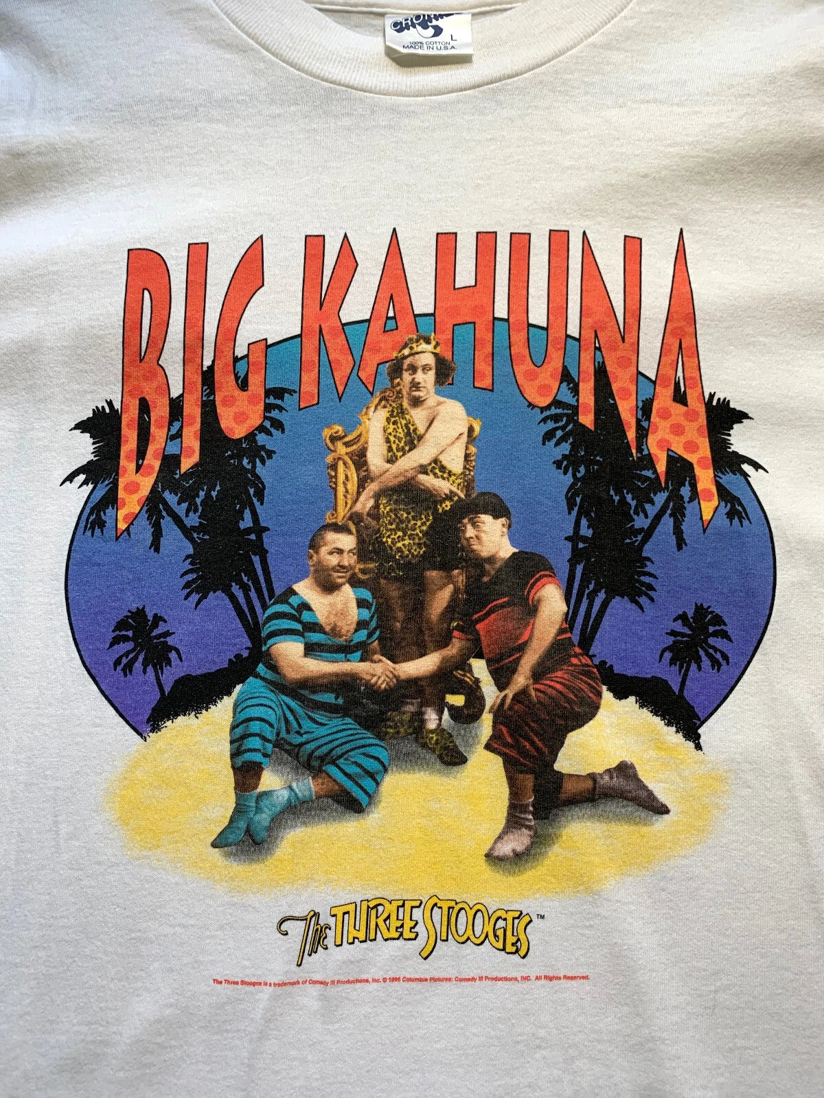 VINTAGE 1995 THREE STOOGES 3 PROMO DEAD STOCK COMEDY CRONIES TEE BIG KAHUNA