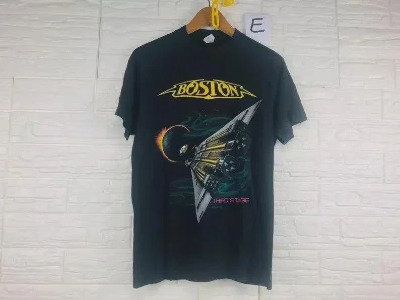 Vintage Boston American Rock Band Us Tour 1987 T-Shirt New Gildan Double Side