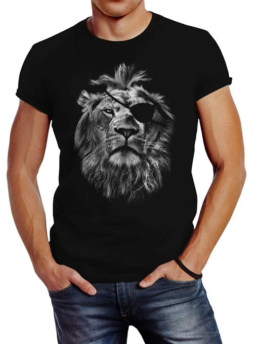 Cool men's T-Shirt lion print print motif slim fit Neverless ®