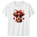 Cute Highland Cow Wearing Heart Womens T-Shirt Highland Cow Valentines Day