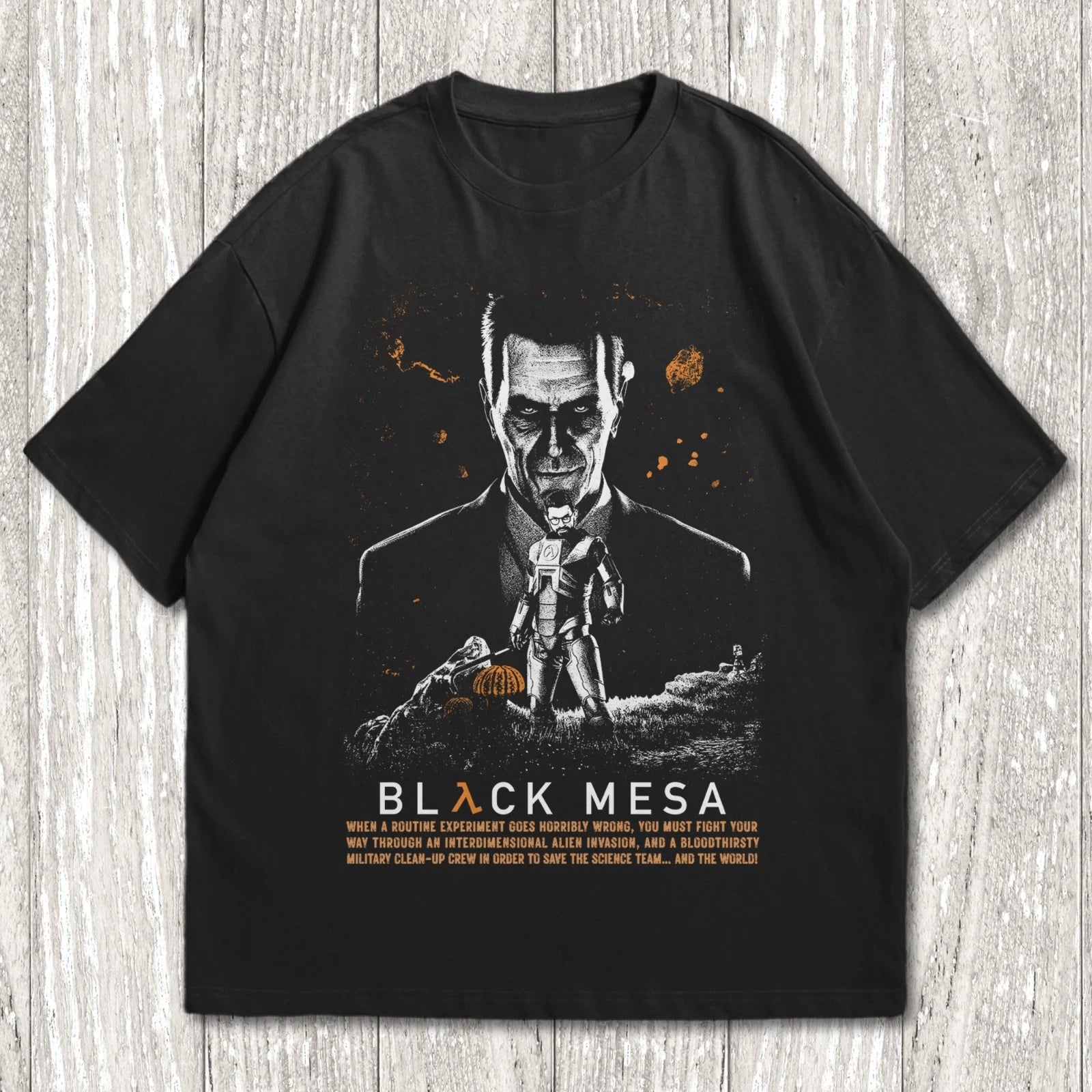 Sci-Fi Survival Horror Graphic T-Shirt - Dystopian Alien Invasion Hero Black Tee