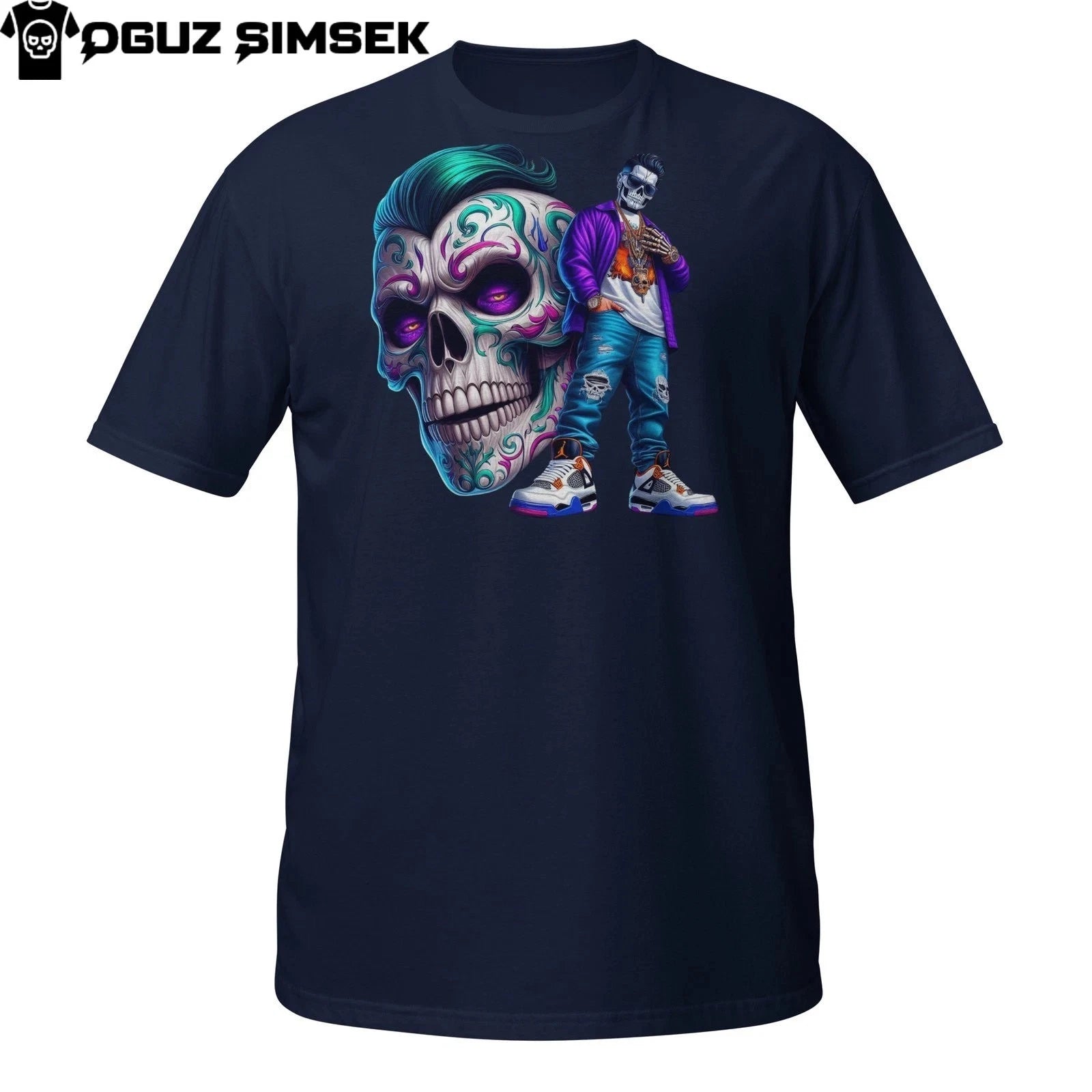 Urban Skull T-Shirt – Streetwear Man with Sugar Skull Graffiti Design