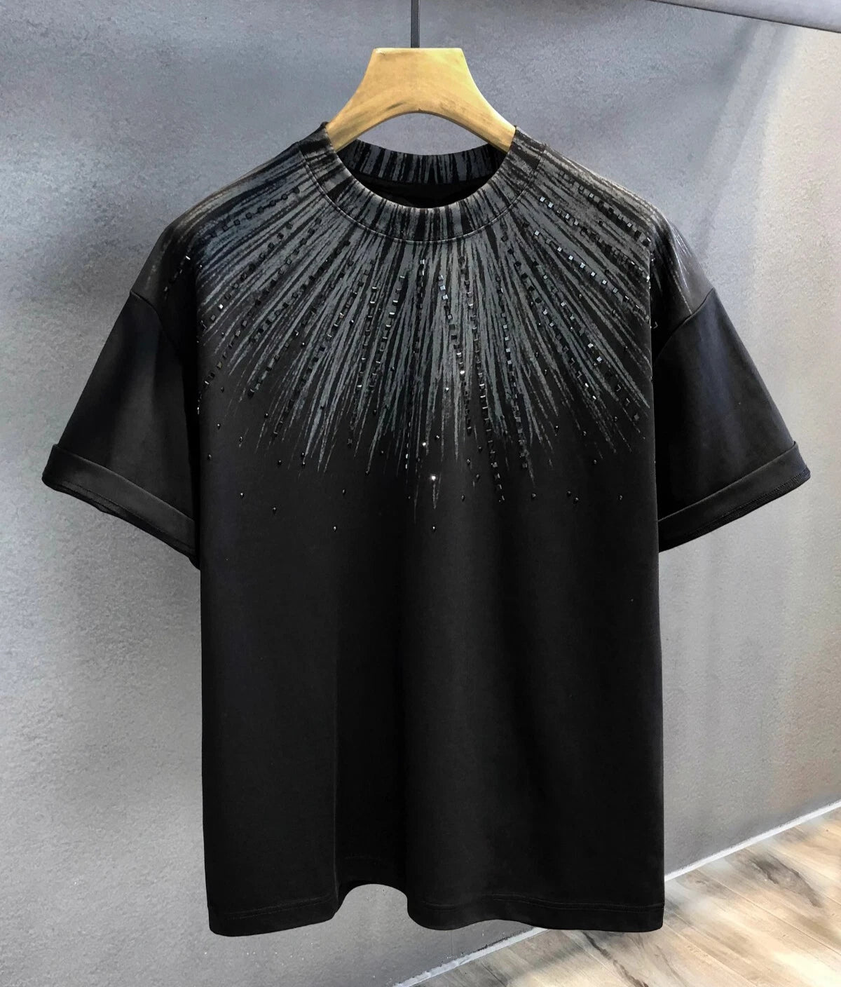 New Men Luxury Diamond Rhinestones Black Gray T-Shirt High Quality