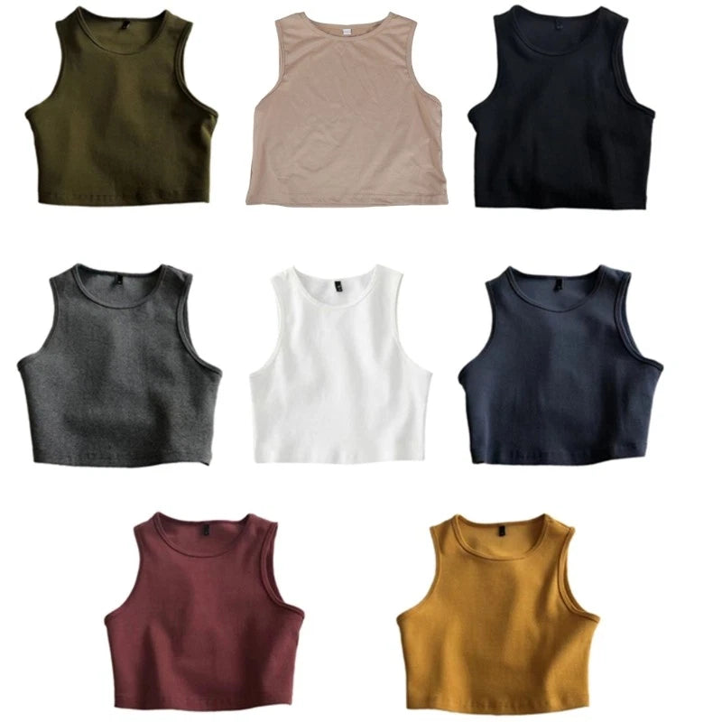 Solid Color Sleeveless Crop Tank Top for Gym or Daily Wear Women Racerback Vest