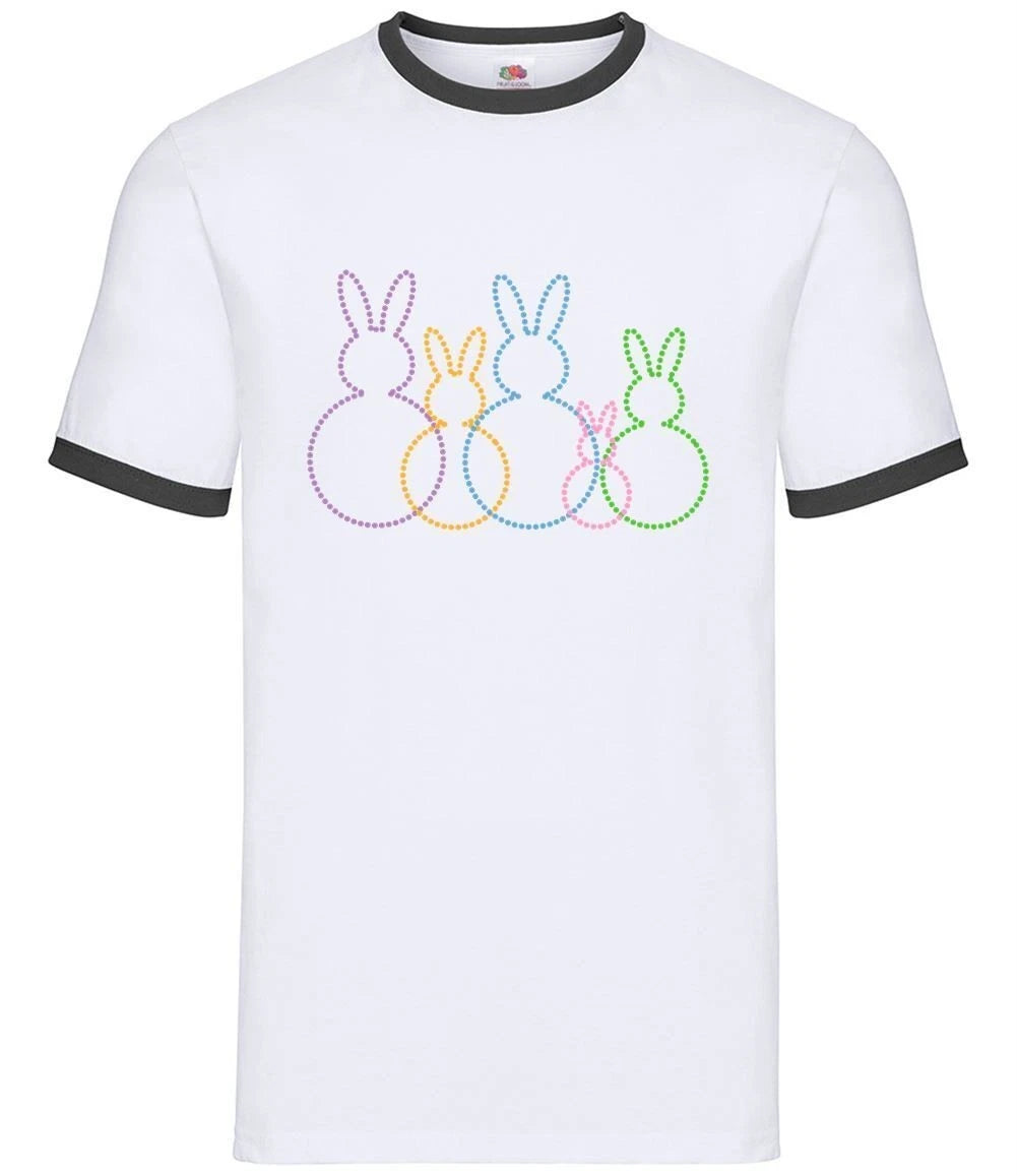 Bunny Family Outline - Mens Ringer - Easter Cute Rabbit Gift