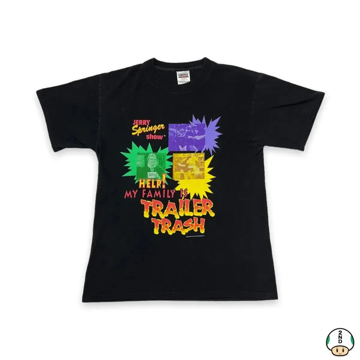 Vintage 90s Jerry Springer T Shirt Mens Large Black Family Is Trailer Trash Tee