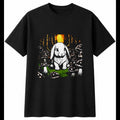 Lop Rabbit with Mushrooms Cute Mens T-Shirt Black 100% Cotton Graphic Tee Kawaii